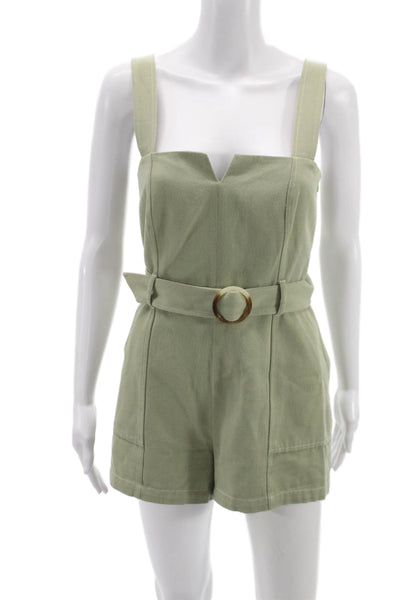 Intermix Women Sleeveless Green Cotton Square Neck Romper Zip Size 0