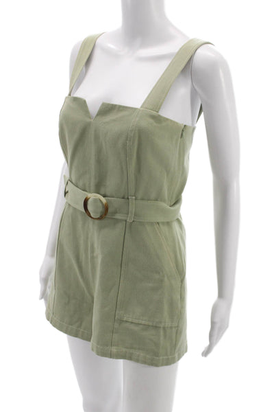 Intermix Women Sleeveless Green Cotton Square Neck Romper Zip Size 0