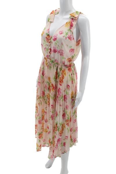 The Kooples Women Fit & Flare Dress Pink V-Neck Sleeveless Floral Size 1