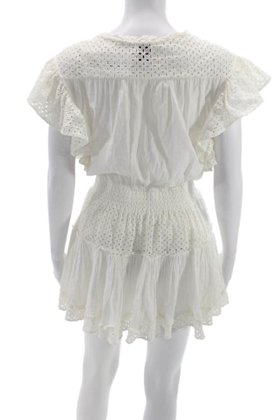 Misa Womens Mini Dress White Cotton Short Sleeve Round Neck Bohemian Size XS