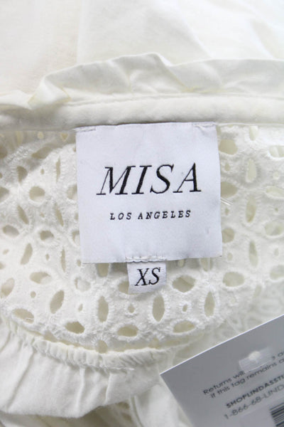 Misa Womens Mini Dress White Cotton Short Sleeve Round Neck Bohemian Size XS