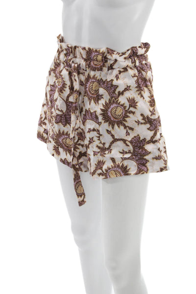 A.L.C. Womens Paperbag Linen Floral Shorts White Tie Size 0
