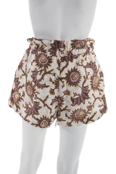 A.L.C. Womens Paperbag Linen Floral Shorts White Tie Size 0