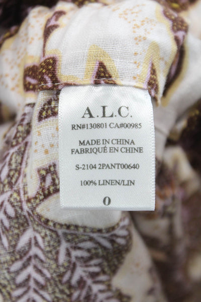 A.L.C. Womens Paperbag Linen Floral Shorts White Tie Size 0
