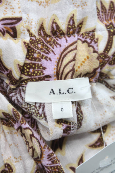 A.L.C. Womens Paperbag Linen Floral Shorts White Tie Size 0