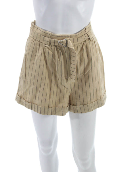Maje Womens Paperbag Pinstripe Cotton Shorts Beige Buckle Size 36