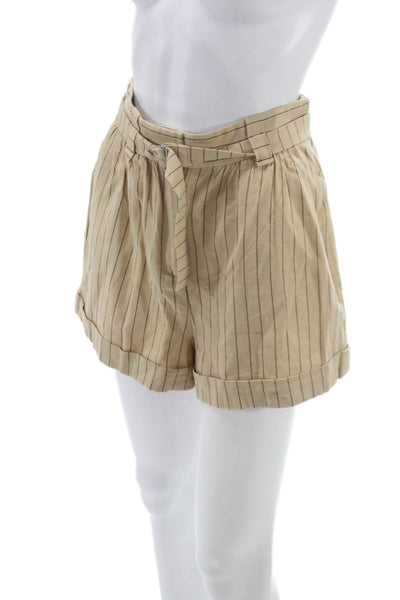 Maje Womens Paperbag Pinstripe Cotton Shorts Beige Buckle Size 36