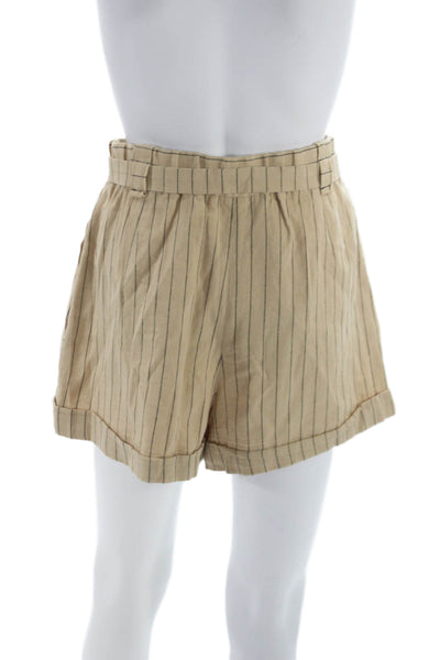 Maje Womens Paperbag Pinstripe Cotton Shorts Beige Buckle Size 36