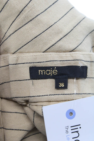 Maje Womens Paperbag Pinstripe Cotton Shorts Beige Buckle Size 36
