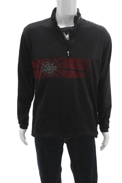 Spyder Mens Collared Zip Pullover Jacket Black Polyester Spider Graphic Size L