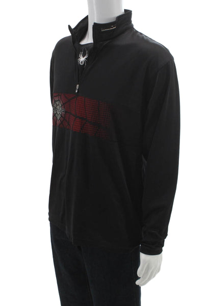 Spyder Mens Collared Zip Pullover Jacket Black Polyester Spider Graphic Size L
