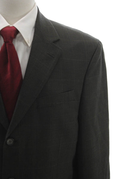 Oscar de la Renta Mens Blazer Gray Plaid Worsted Wool Size 40