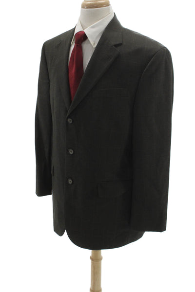 Oscar de la Renta Mens Blazer Gray Plaid Worsted Wool Size 40