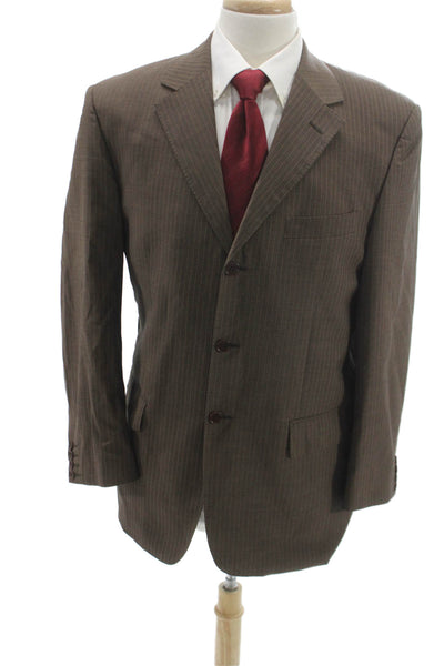 Enzo Tovare Mens Pure Virgin Wool Brown Striped Blazer Size 40