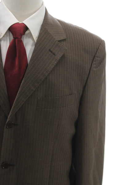 Enzo Tovare Mens Pure Virgin Wool Brown Striped Blazer Size 40