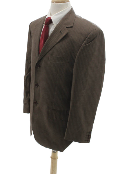 Enzo Tovare Mens Pure Virgin Wool Brown Striped Blazer Size 40