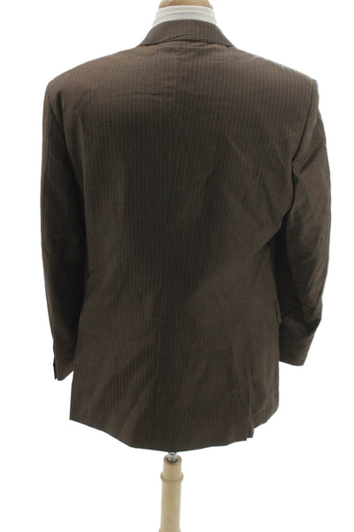 Enzo Tovare Mens Pure Virgin Wool Brown Striped Blazer Size 40