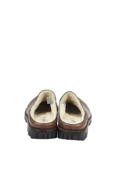 Ugg Mens Leather Shearling Lined Slip On Mules Shoes Brown Size 10