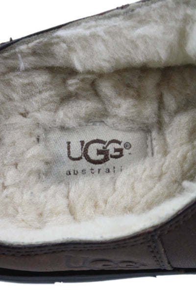 Ugg Mens Leather Shearling Lined Slip On Mules Shoes Brown Size 10