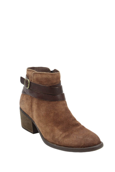 Born Womens Suede Leather Buckle Detail Ankle Boots Shoes Brown Size 8.5M