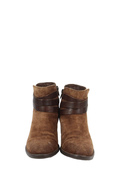Born Womens Suede Leather Buckle Detail Ankle Boots Shoes Brown Size 8.5M