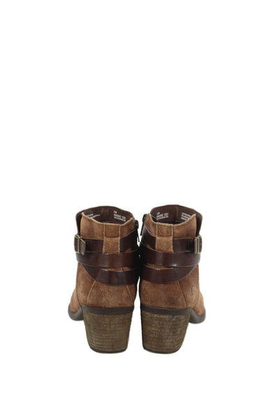 Born Womens Suede Leather Buckle Detail Ankle Boots Shoes Brown Size 8.5M