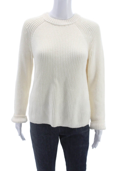 Jenni Kayne Womens Ivory 100% Cotton Pullover Sweater Long Sleeve Crew Size S