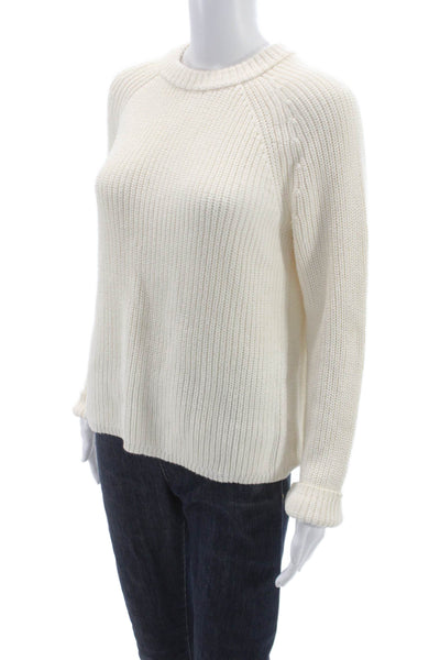 Jenni Kayne Womens Ivory 100% Cotton Pullover Sweater Long Sleeve Crew Size S