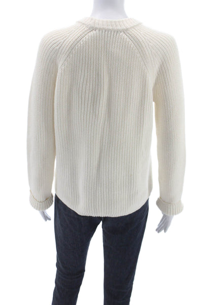 Jenni Kayne Womens Ivory 100% Cotton Pullover Sweater Long Sleeve Crew Size S