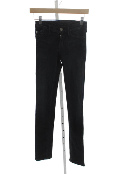 Gold Sign Women Skinny Jeans Black Rayon High Rise Button Inseam 28 Size 24