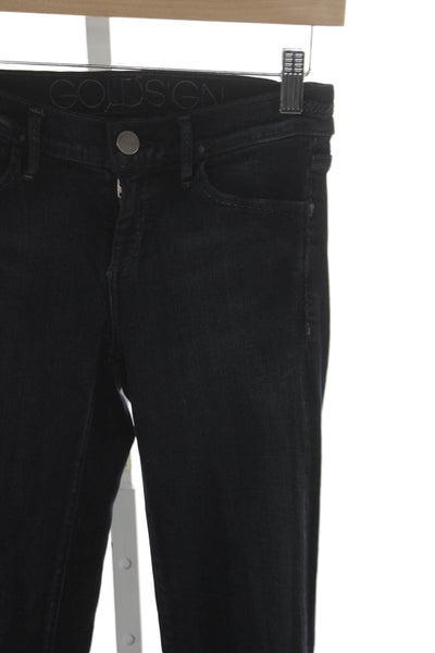 Gold Sign Women Skinny Jeans Black Rayon High Rise Button Inseam 28 Size 24