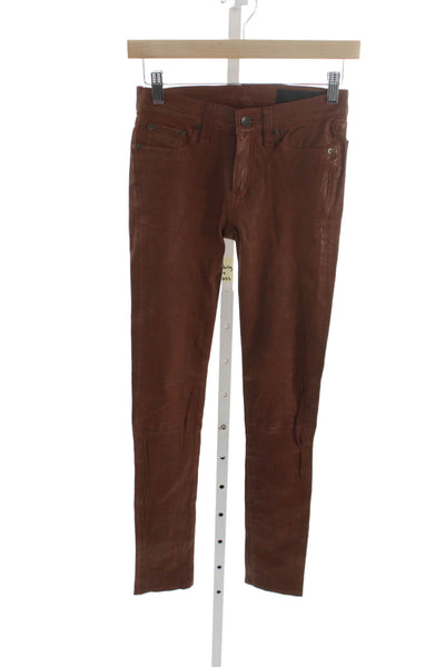 Rag & Bone Womens Dress Pants Brown Lamb Leather Button Size 25