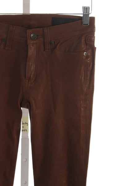Rag & Bone Womens Dress Pants Brown Lamb Leather Button Size 25