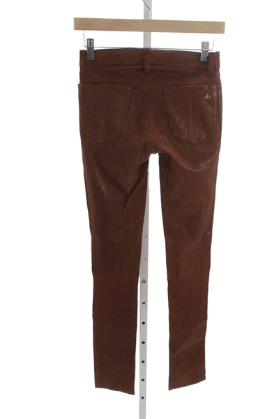 Rag & Bone Womens Dress Pants Brown Lamb Leather Button Size 25