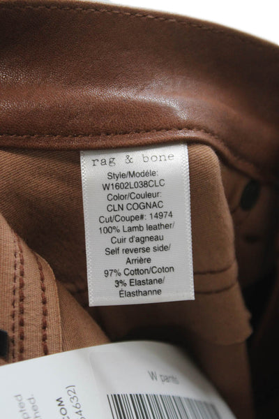 Rag & Bone Womens Dress Pants Brown Lamb Leather Button Size 25