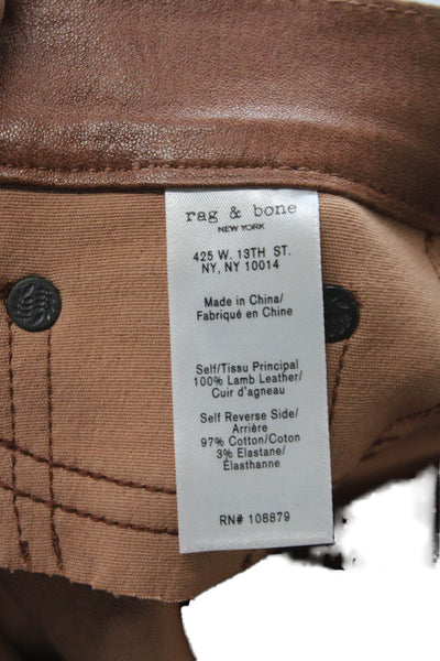 Rag & Bone Womens Dress Pants Brown Lamb Leather Button Size 25