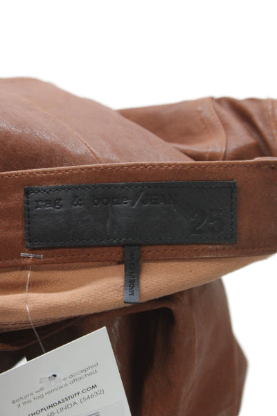 Rag & Bone Womens Dress Pants Brown Lamb Leather Button Size 25