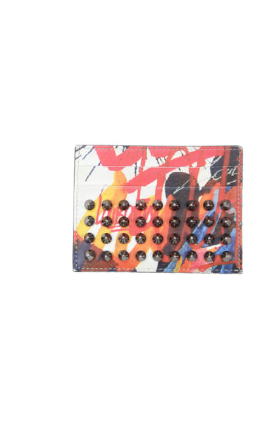 Christian Louboutin Womens Leather Studded Graphic Print Card Wallet Multicolor