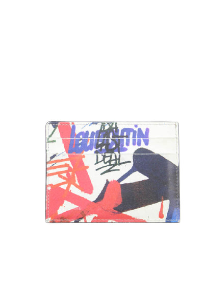 Christian Louboutin Womens Leather Studded Graphic Print Card Wallet Multicolor
