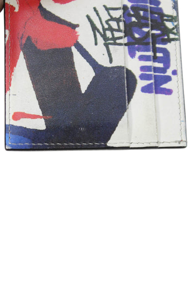 Christian Louboutin Womens Leather Studded Graphic Print Card Wallet Multicolor