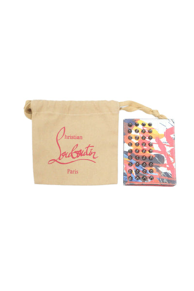 Christian Louboutin Womens Leather Studded Graphic Print Card Wallet Multicolor