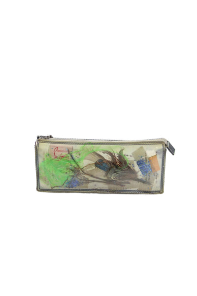 Christian Louboutin Womens Leather Zip Feather Glitter Make Up Pouch Multicolor