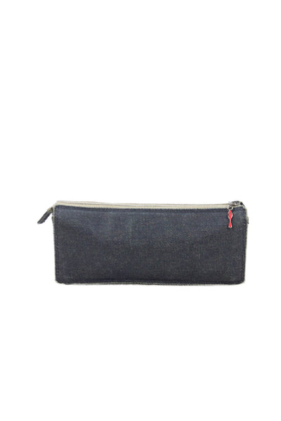 Christian Louboutin Womens Leather Zip Feather Glitter Make Up Pouch Multicolor