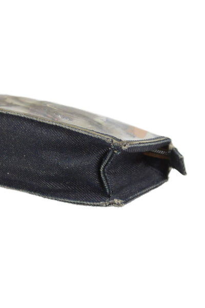 Christian Louboutin Womens Leather Zip Feather Glitter Make Up Pouch Multicolor