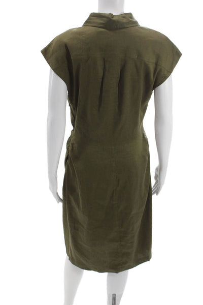 Frame Womens Green Short Sleeve Shirt Dress Collared Button Mid Calf Size M