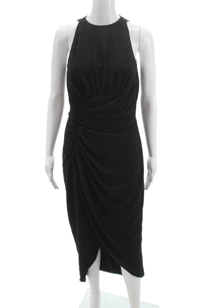 Badgley Mischka Women Sheath Dress Black Halter Full-Length Rayon Zip Size 8