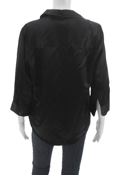 L'Agence Womens Basic Black Silk Collared 3/4 Sleeve Blouse Size M