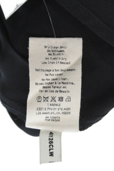 L'Agence Womens Basic Black Silk Collared 3/4 Sleeve Blouse Size M