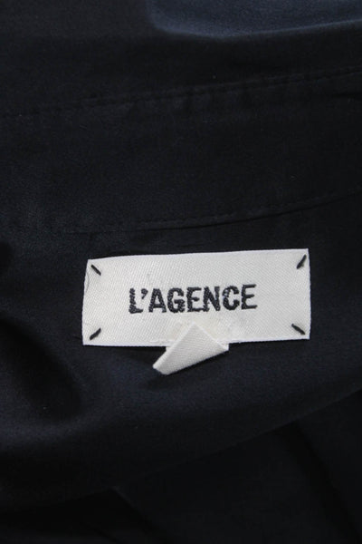 L'Agence Womens Basic Black Silk Collared 3/4 Sleeve Blouse Size M