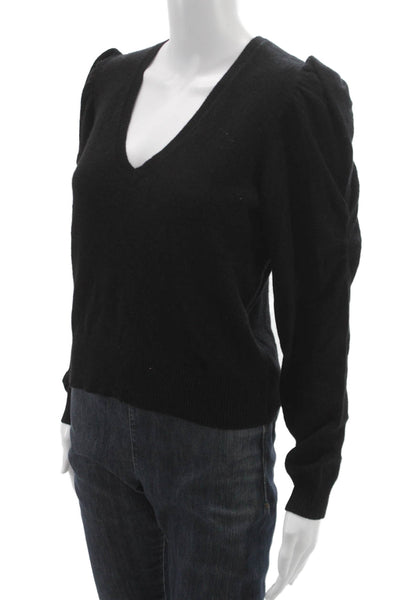 Frame Women Pullover Cashmere V-Neck Long Sleeve Black Sweater Petite Size S